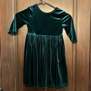 Girls green very gently worn dark green velvet dress with 3/4 sleeves